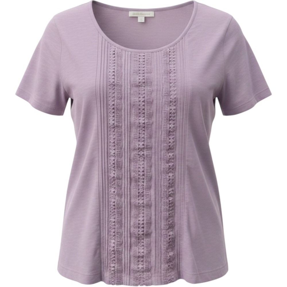 Croft & Barrow Women Lavender   Crochet Lace Top plus size 2XL Short Sleeve